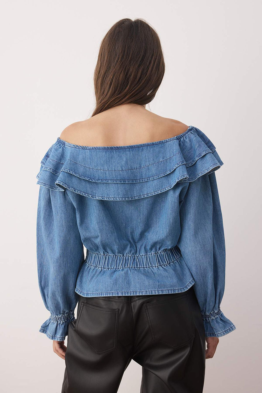 Mavi F?rf?r Detayl? Carmen Yaka Denim Bluz TWOAW26BZ00049