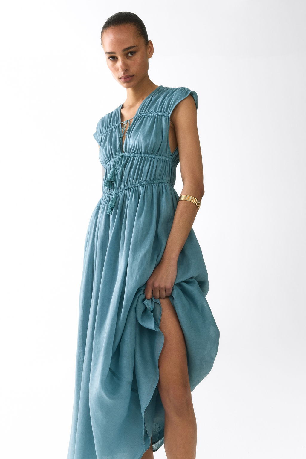 Vestido de ramio con tiras de enlazar - H&m фото 5
