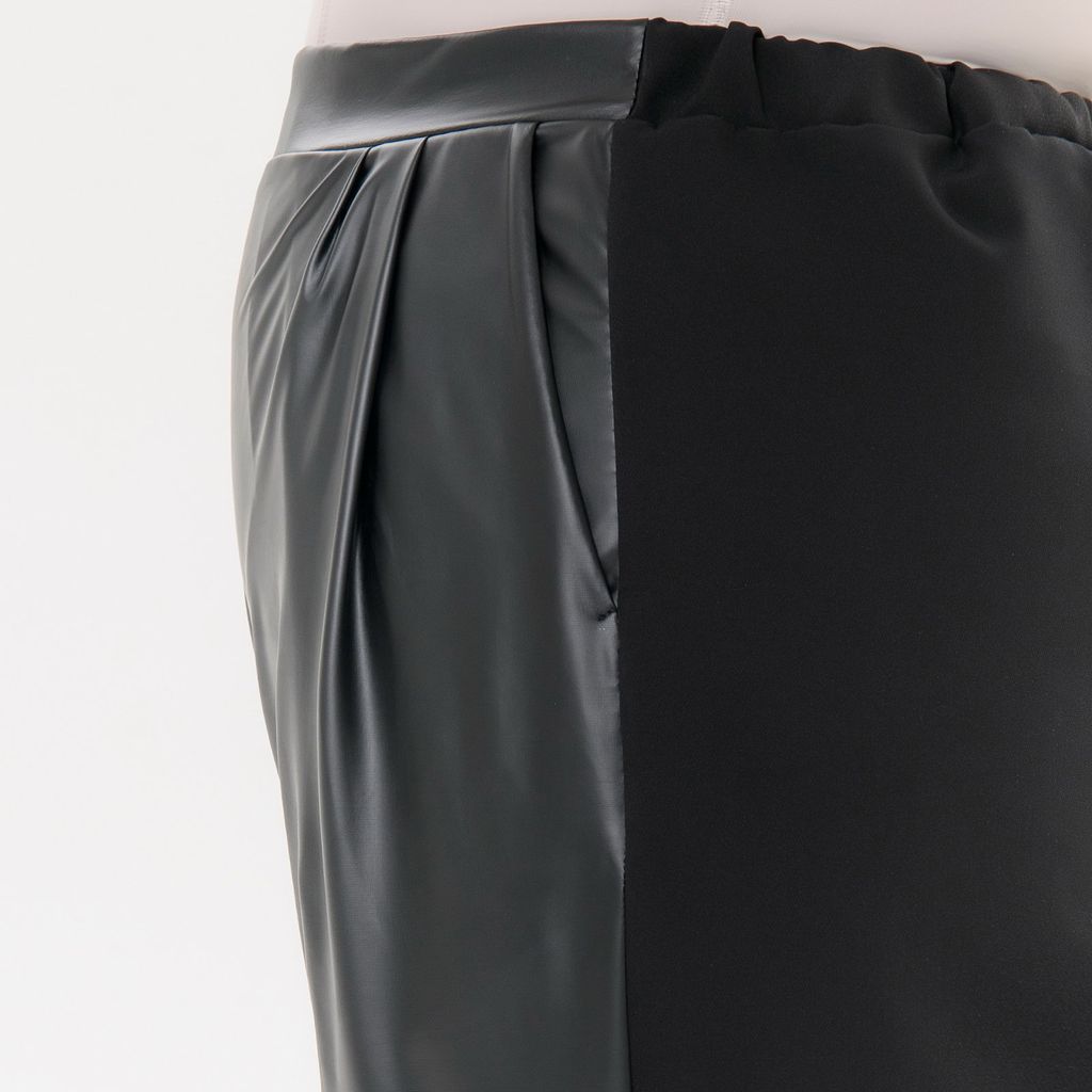 Брюки прямые, черные, комбинированные с кожей