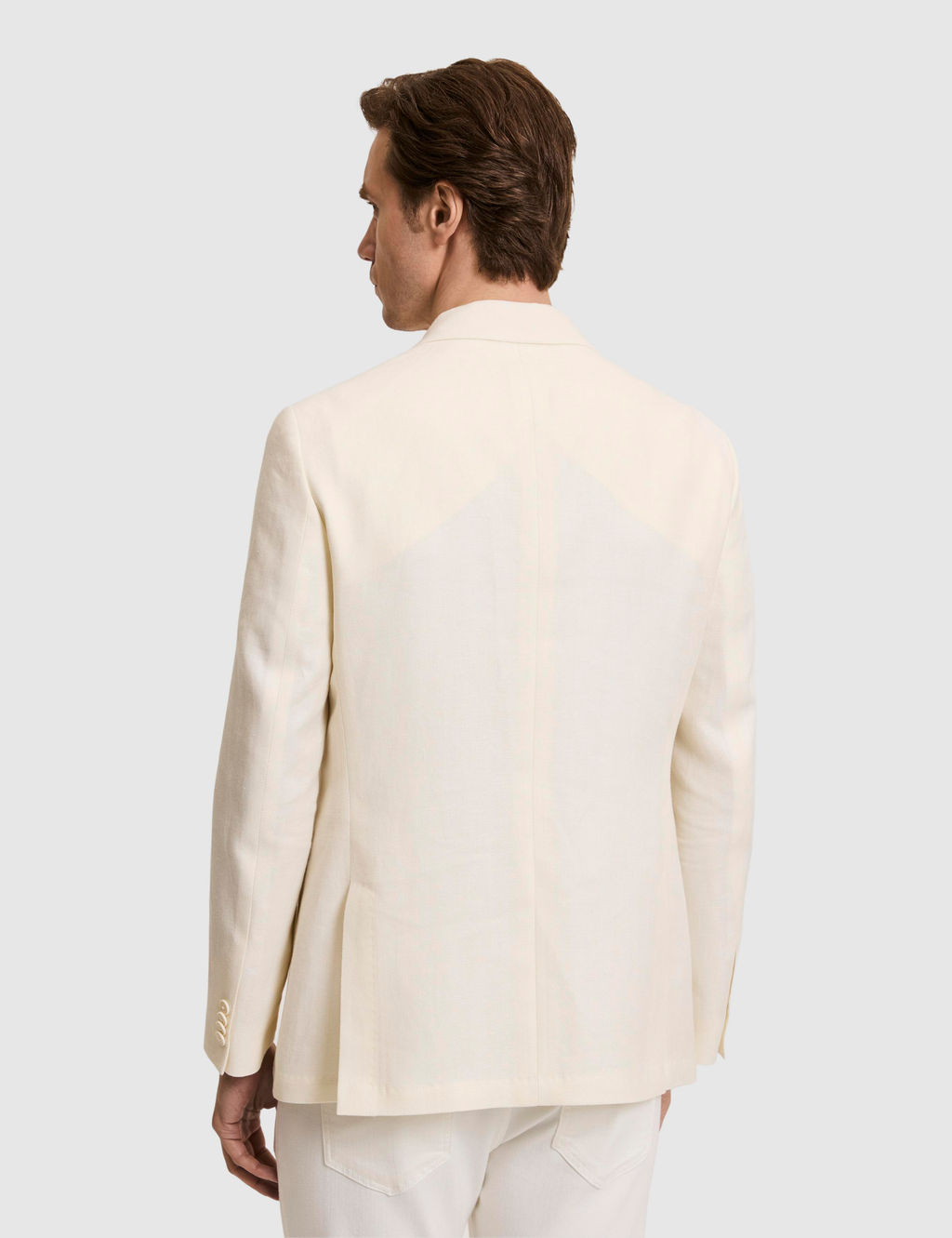 Beyaz Slim Fit Y_n Keten Kar___ml_ Bal_ks_rt_ K_rlang__ Yaka Kruvaze Ceket