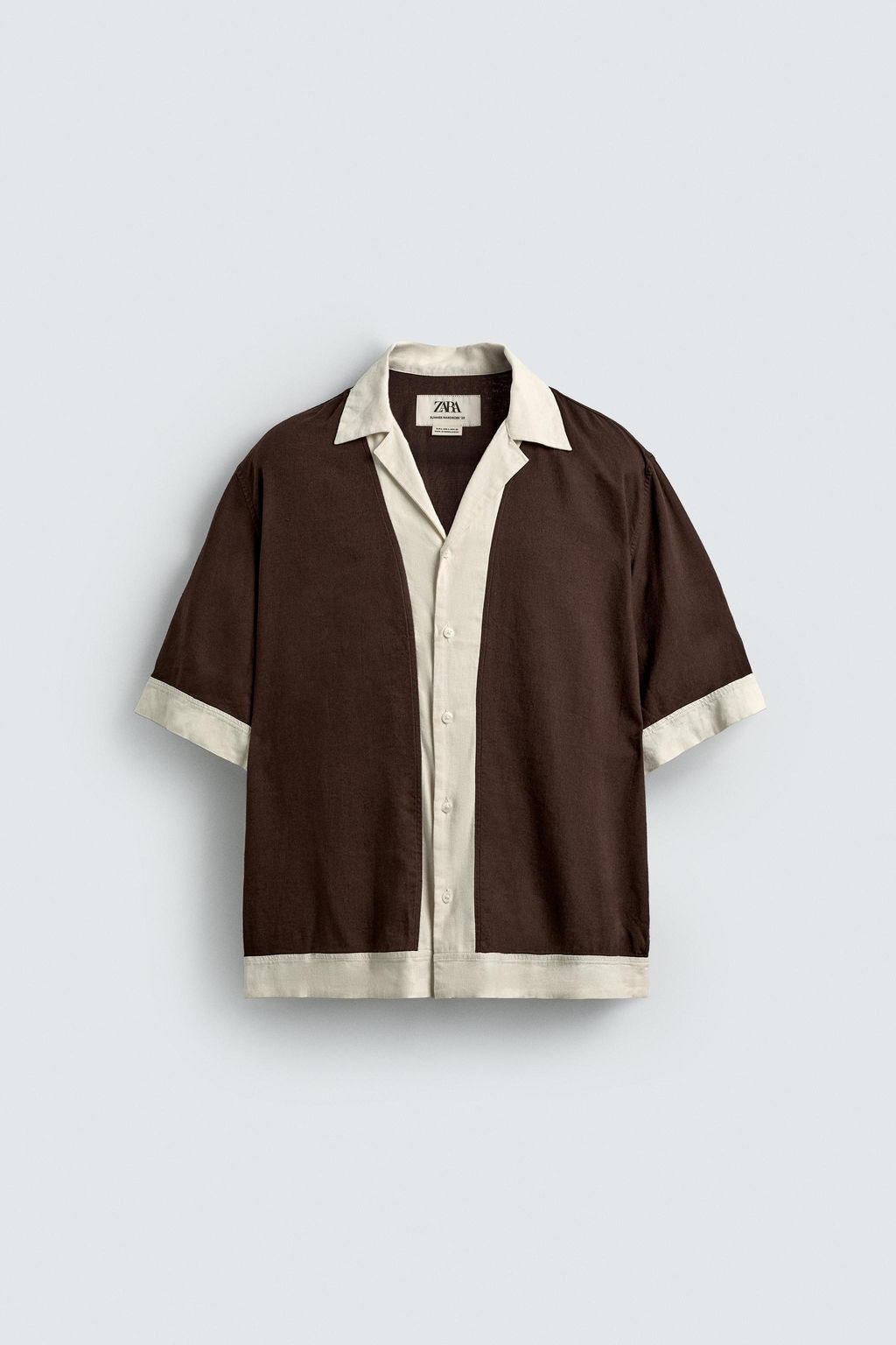 VISCOSE/LINEN COLOUR BLOCK SHIRT - Zara фото 7