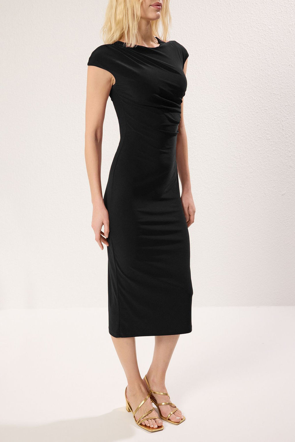 TRENDYOLMILLA Bordo Ay Kol Drapeli Vucuda Oturan Esnek Midi Orme Elbise TWOSS25EL00369  фото 7