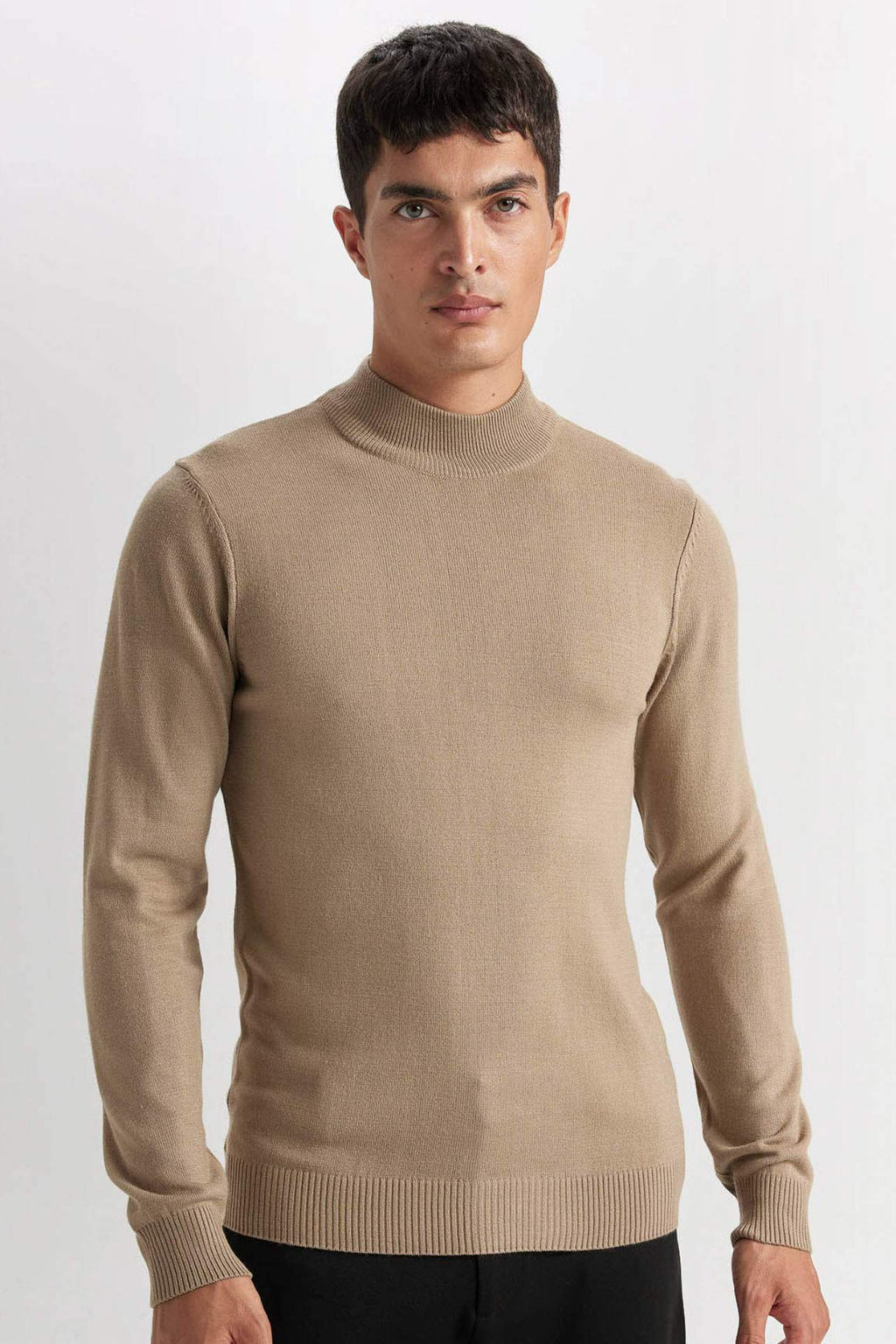 Siyah Slim Fit Dar Kesim Yar?m Bal?kc? Yaka Basic Duz Triko Kazak - Defacto фото 5