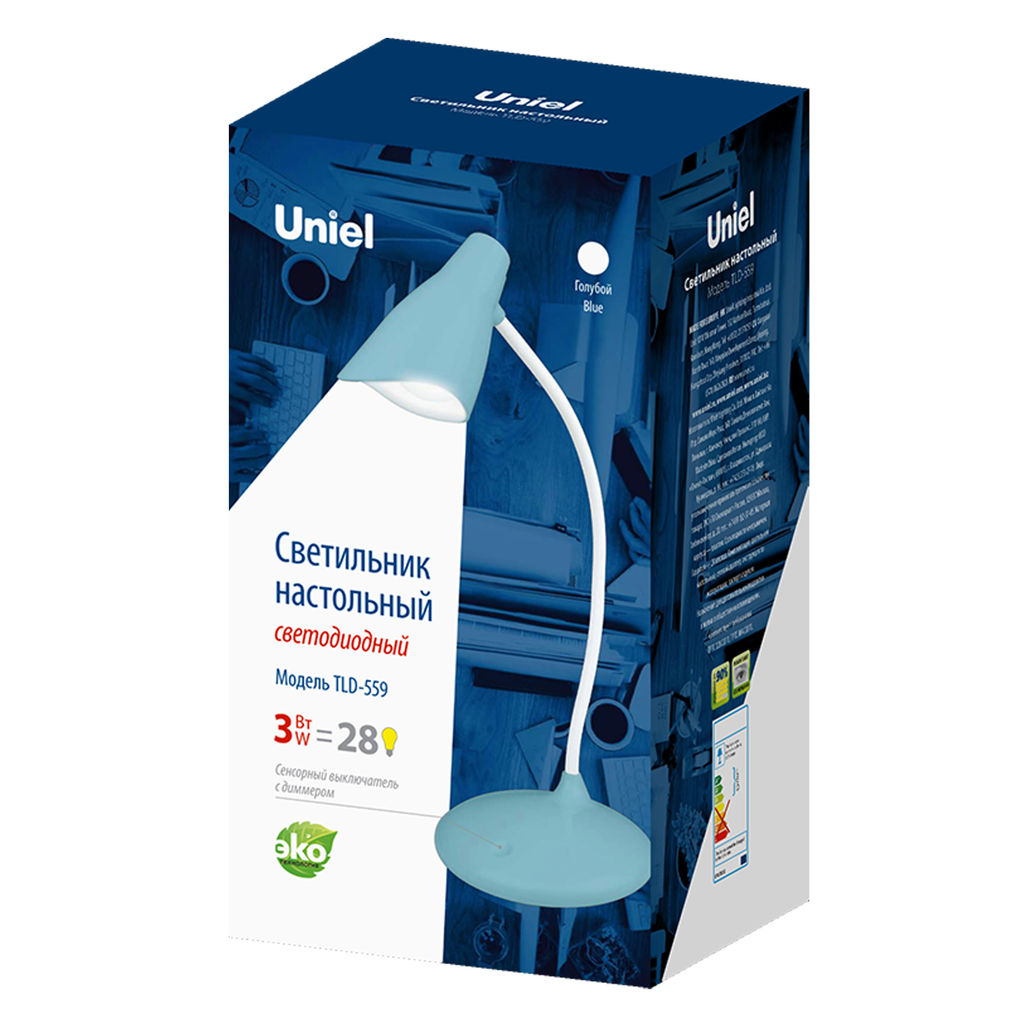 TLD-559 Blue/LED/280Lm/5000K/Dimmer Светильник настольный, 3W. Сенсорный выключатель. Голубой. ТМ Uniel - Volpe фото 9