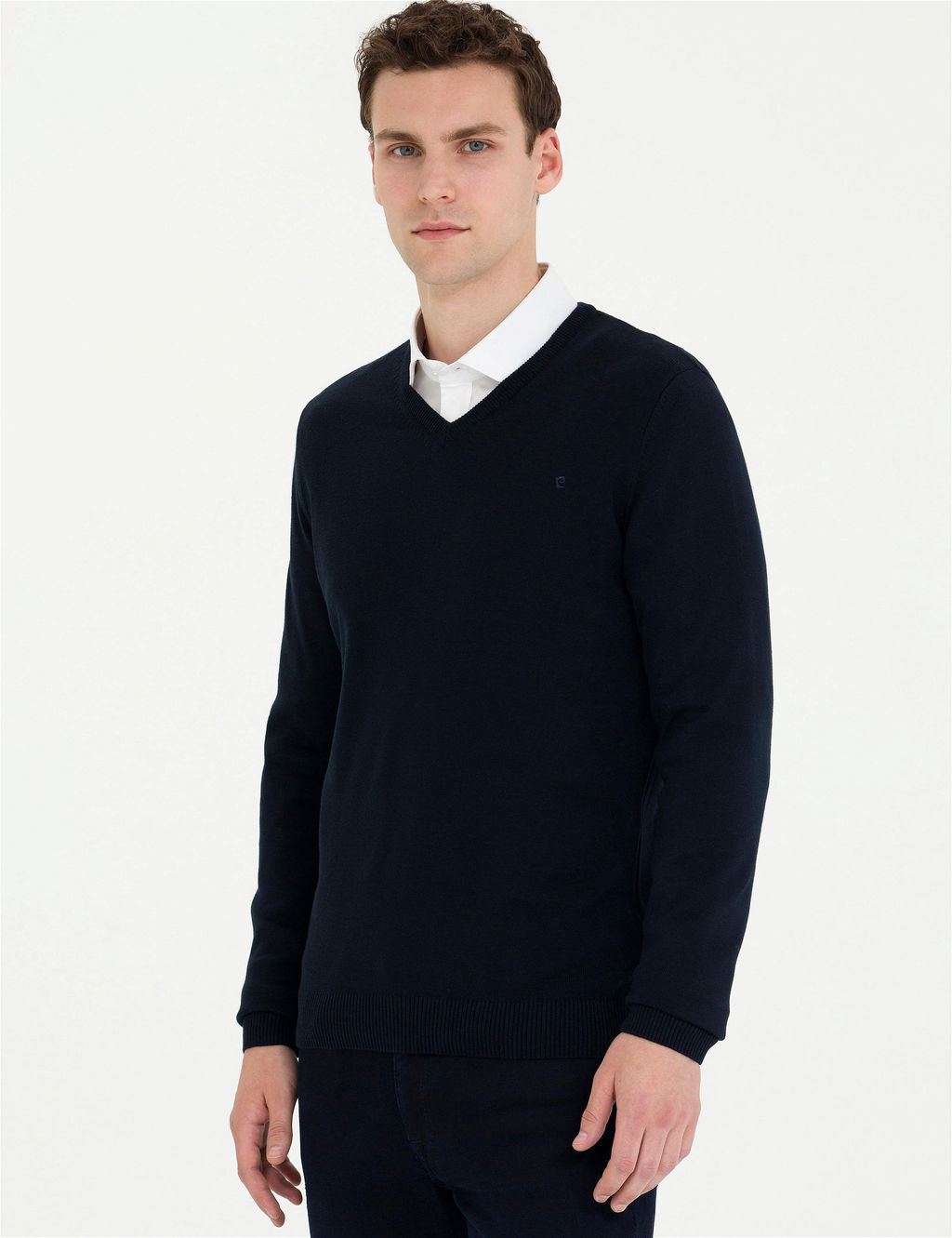 Lacivert Slim Fit V Yaka Basic Triko Kazak
