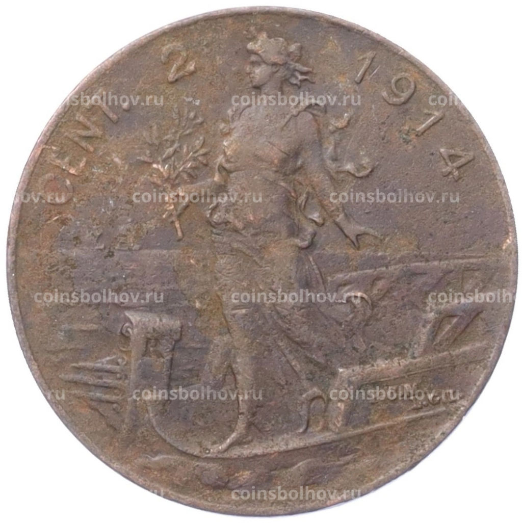 Монета 2 чентезимо 1914 года Италия
