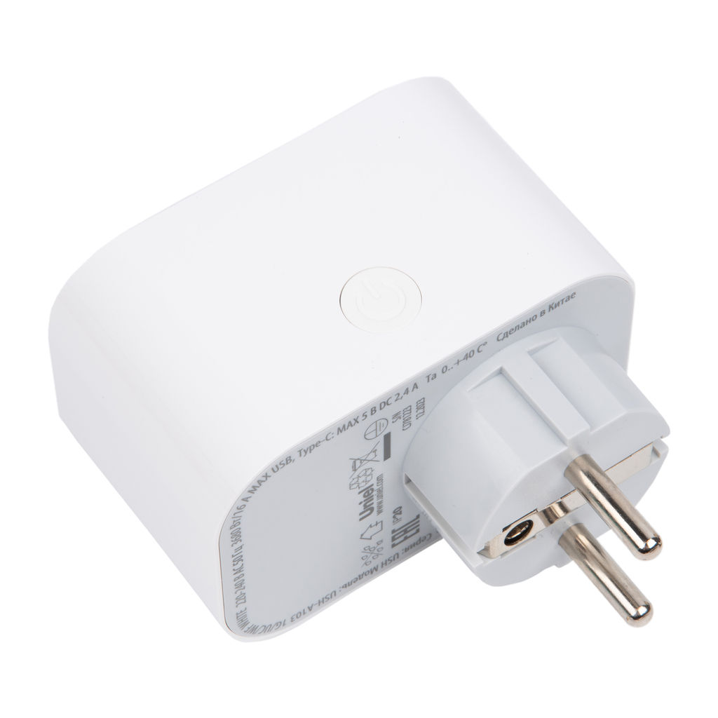 USH-A103 1G/UC/WF WHITE Умная розетка Wi-Fi. 2USB+Type-C (5В, 2,4A). 16A. До 3680Вт. Голосовое управление+приложение UnielSmart. TM Uniel - Volpe фото 3