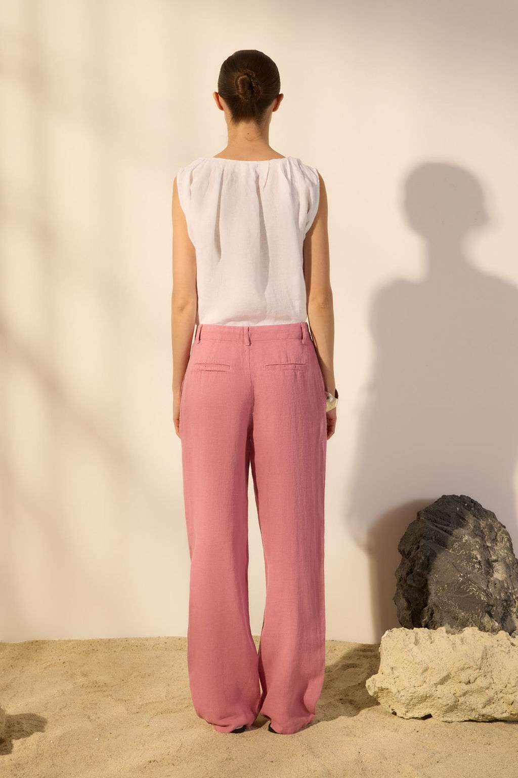 Gul Kurusu %100 Keten Pileli Yuksek Bel Wide Leg Pantolon TWOSS24JE00245 - Trendyolmilla фото 4