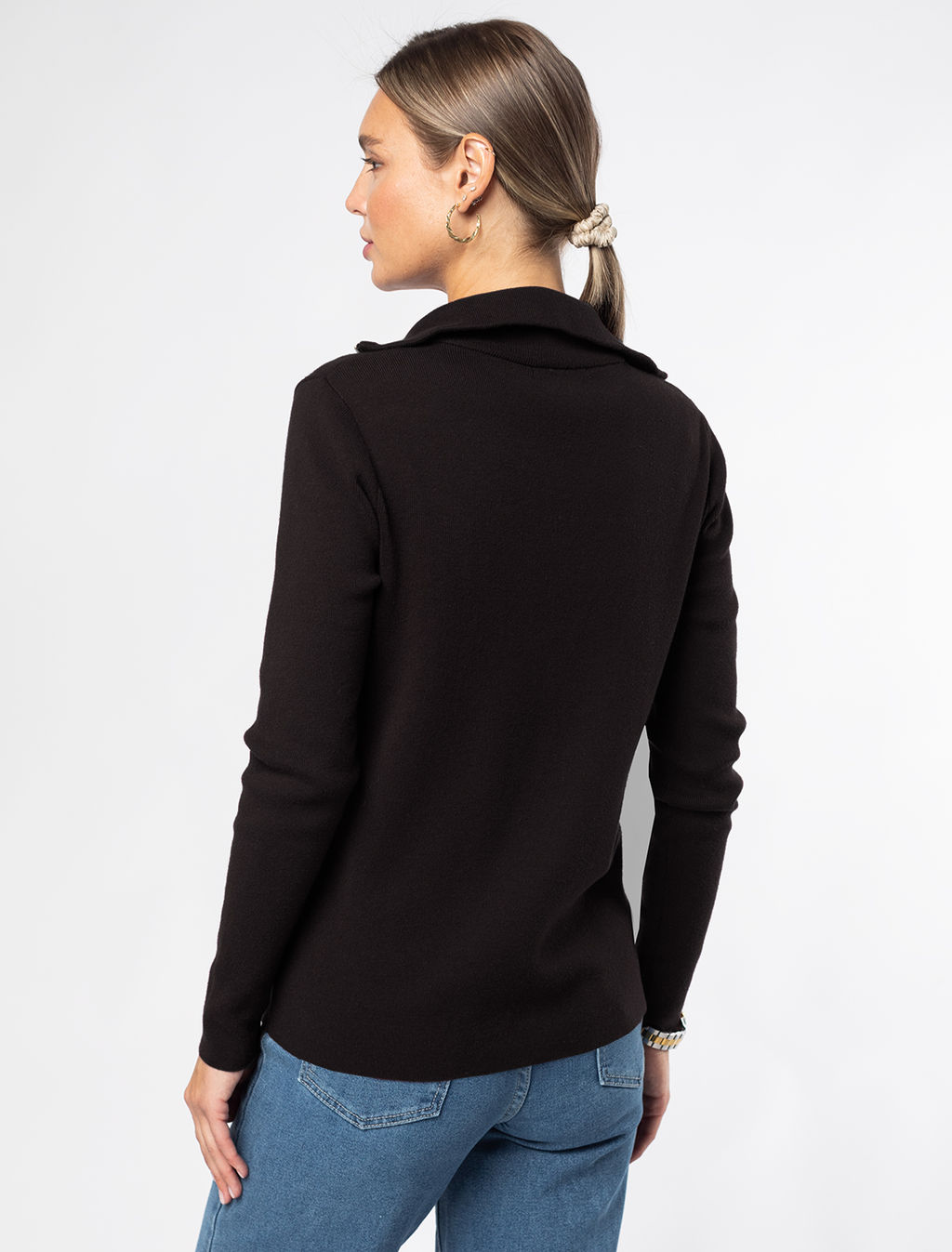 VILATTE / Свитер эластичной плотной вязки с золотистой молнией  фото 4