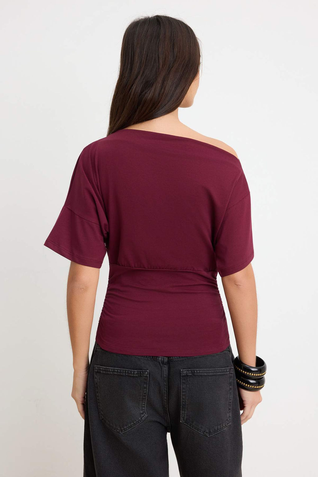 Siyah Fitted/Vucuda Oturan Asimetrik Yaka Buzgulu Crop/K?sa Pamuklu Esnek Orme Bluz TWOSS26BZ00337 - Trendyolmilla фото 16