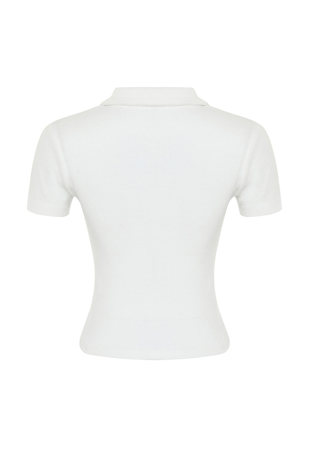 Ekru Fitilli Dikis Detayl? Polo Yaka Crop Esnek Orme Bluz TWOSS24BZ00366