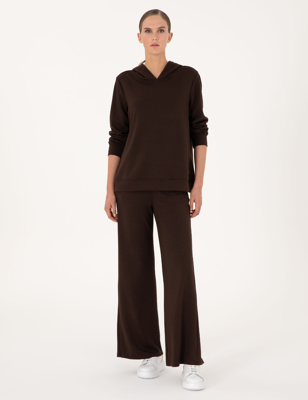Kahverengi Oversize Modal Kar___ml_ Kap__onlu Sweatshirt