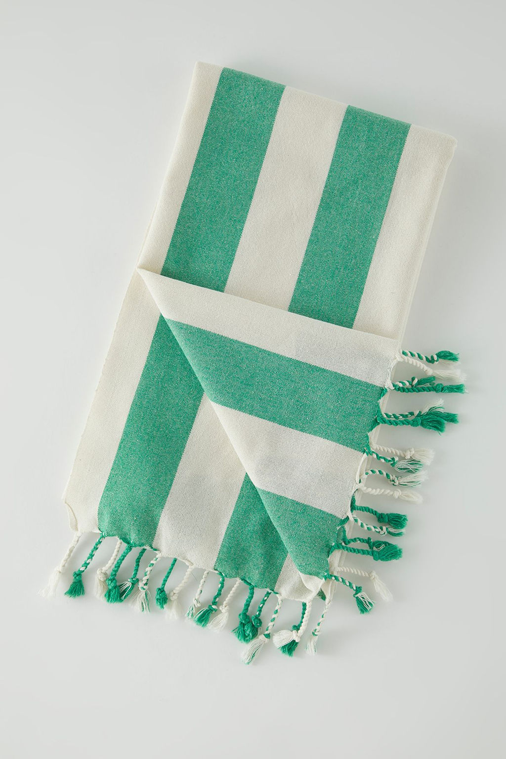 Trendyolmilla Home Ekru-Yesil Cizgili Puskul Detayl? Pestemal/Havlu 100x180cm TPHSS25PST00000