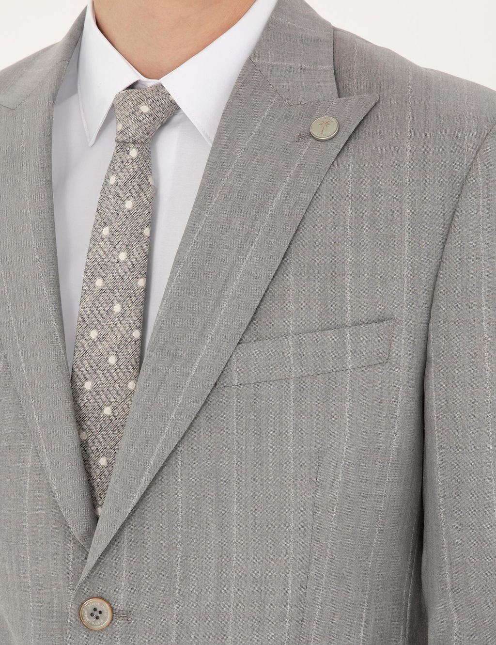 Gri Slim Fit _izgili Y_n Tak_m Elbise