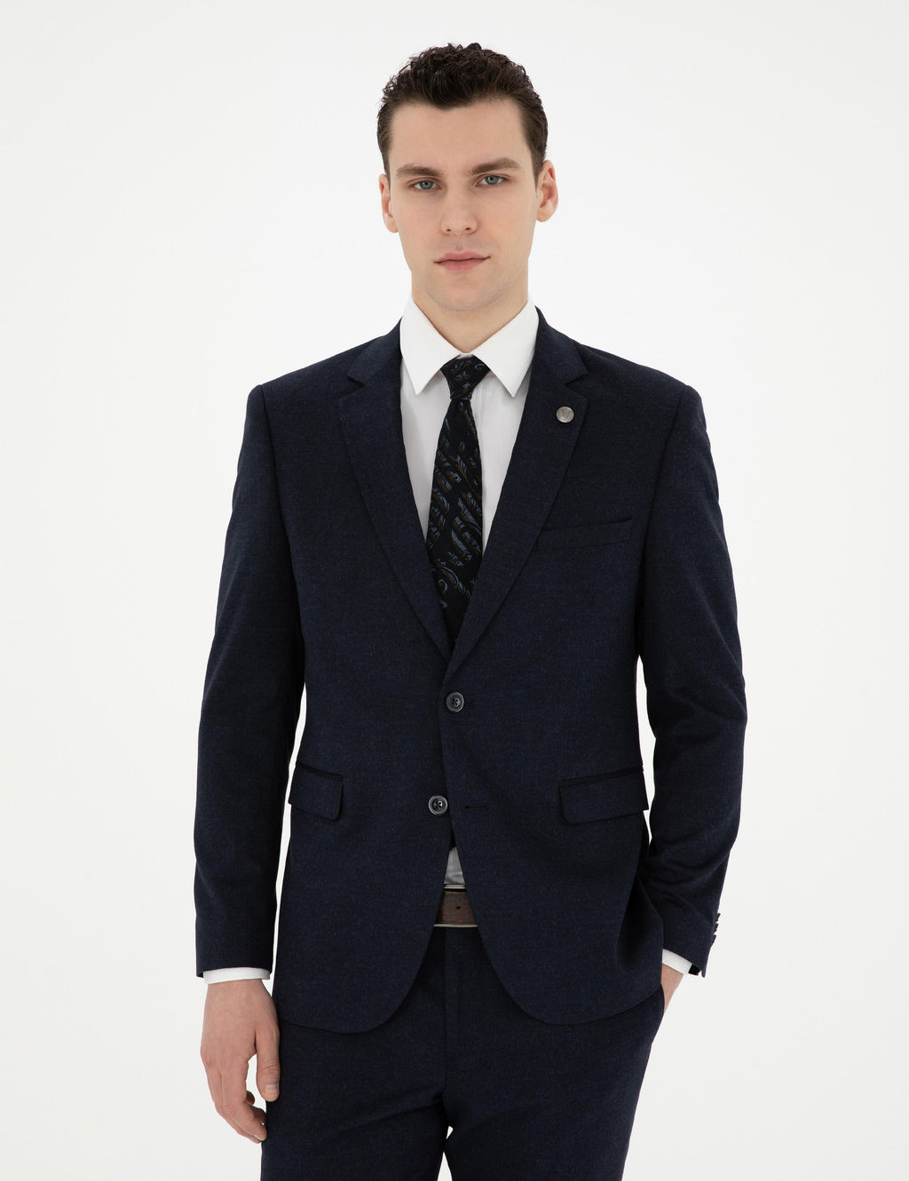 Lacivert Slim Fit Tak_m Elbise