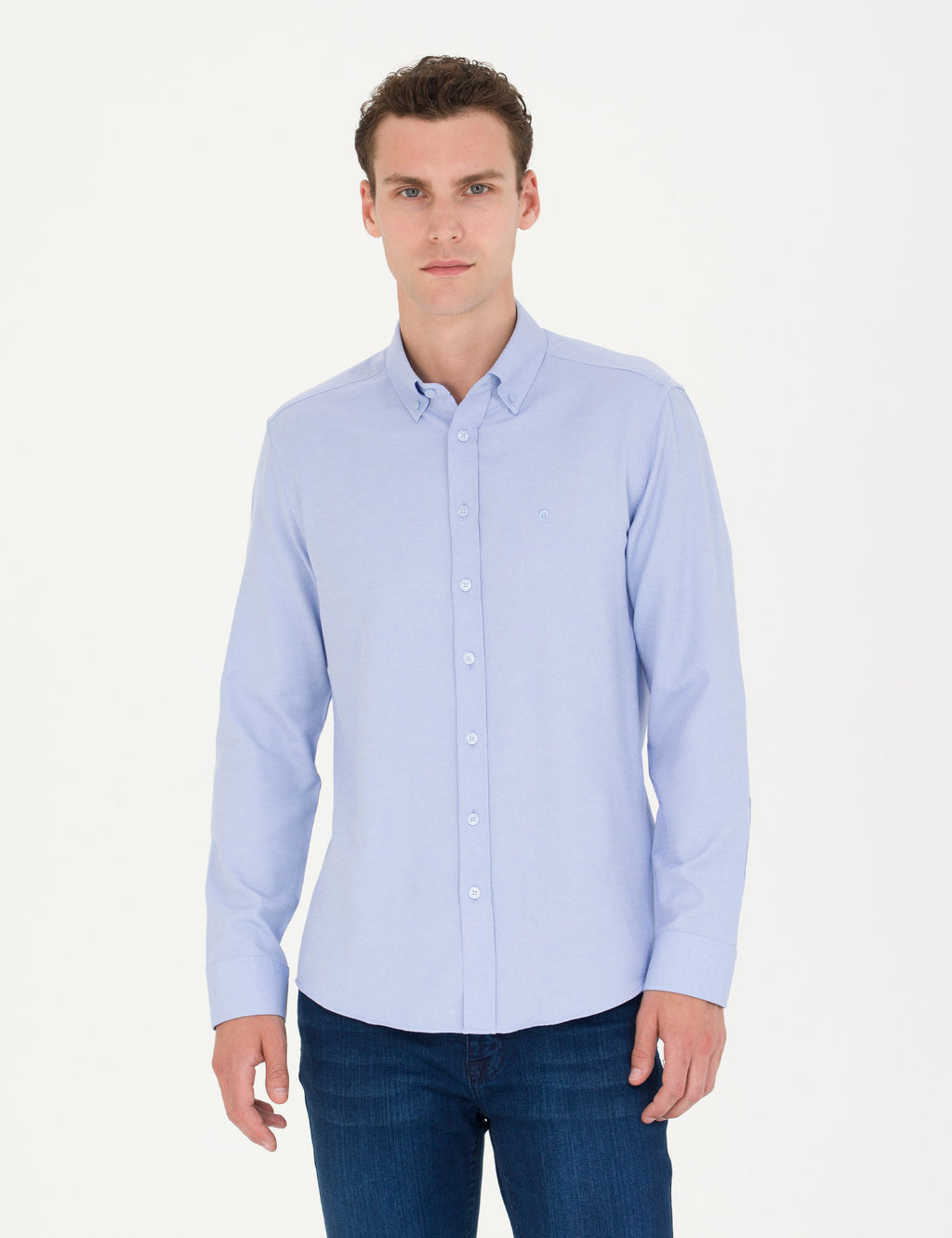 A__k Mavi Slim Fit Uzun Kollu G_mlek