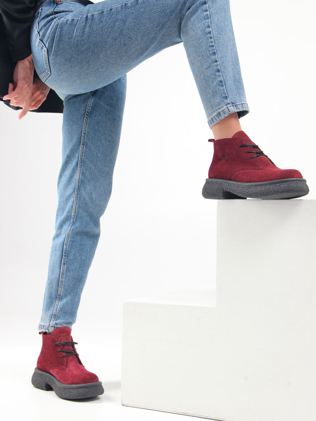 Ботинки 308.агатаbl. бордo замша/Байка