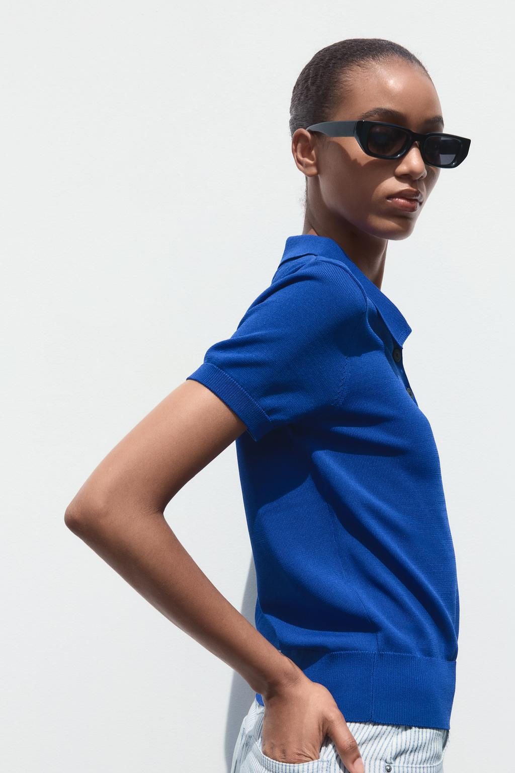 SHORT SLEEVE KNIT POLO TOP - Zara фото 14