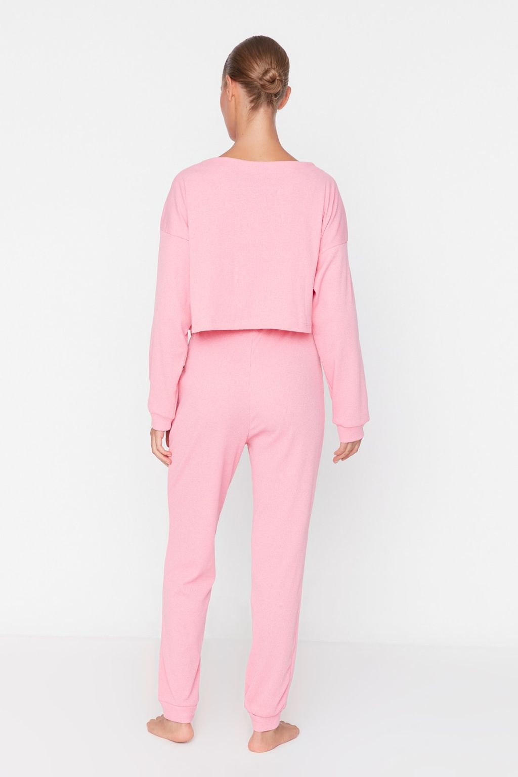 Trendyolmilla Pembe Fitilli Pamuklu Nak?sl? Orme Pijama Tak?m? THMAW22PT0511 фото 13