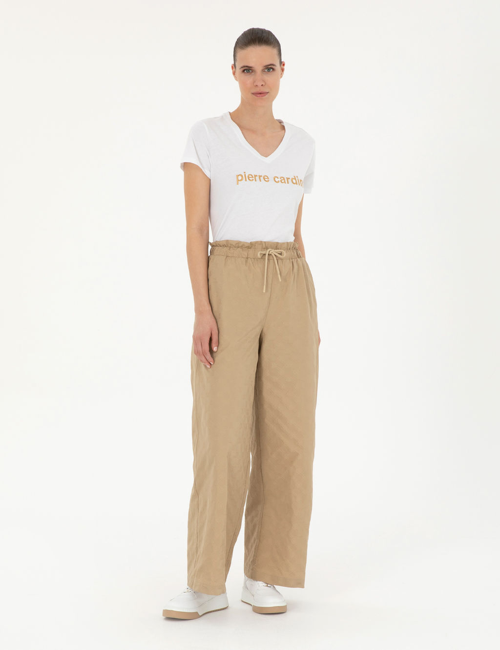 Bej Dokulu Flare H_gh Waist Fit Pantolon