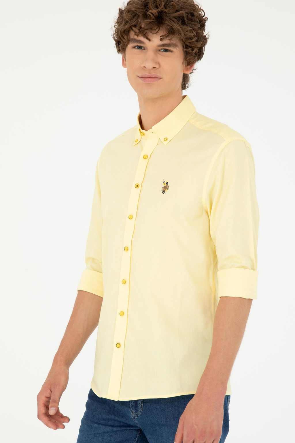 Мужская желтая базовая рубашка с длинным рукавом Неожиданная скидка в корзине - U.s. polo assn фото 3
