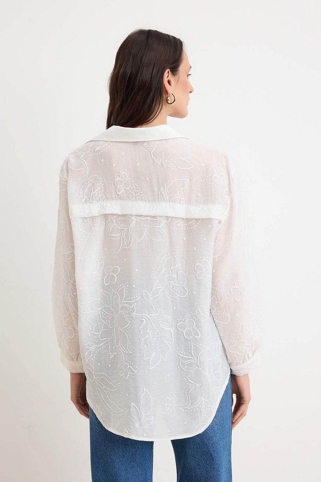 Beyaz Puf Bask?l? Oversize Gomlek TWOSS26GO00182 - Trendyolmilla фото 4