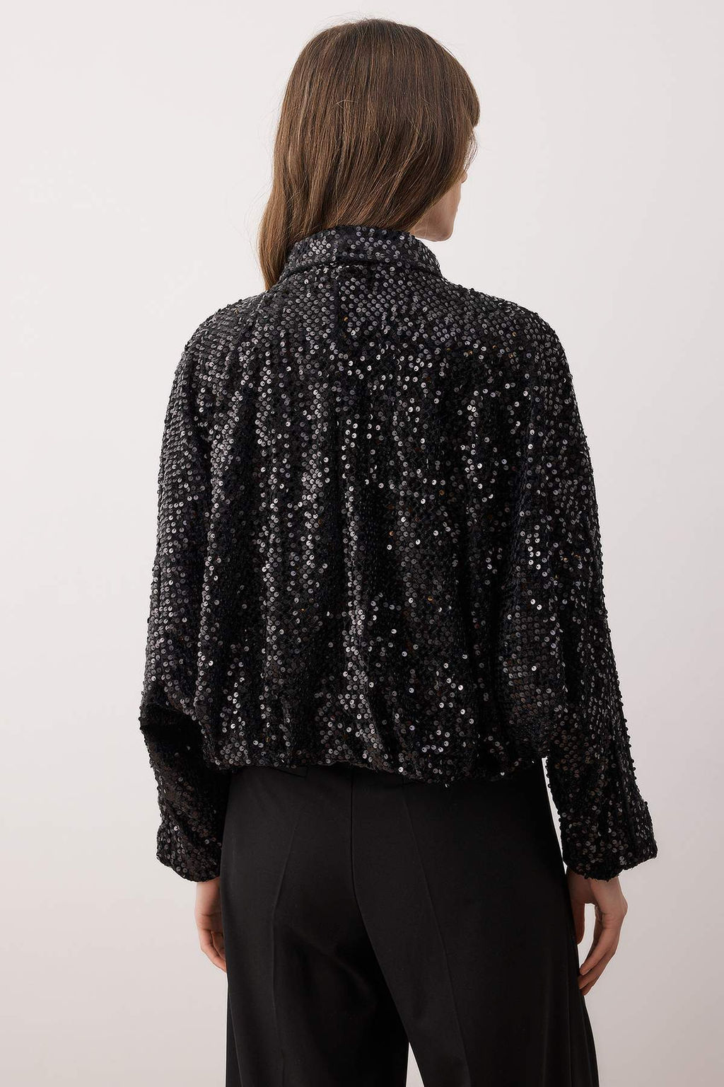 Siyah Oversize Parlak Pul Payet Bomber Mont TWOAW26MO00165 - Trendyolmilla фото 4