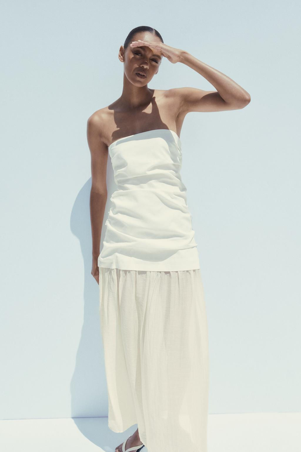 CONTRAST STRAPLESS MIDI DRESS