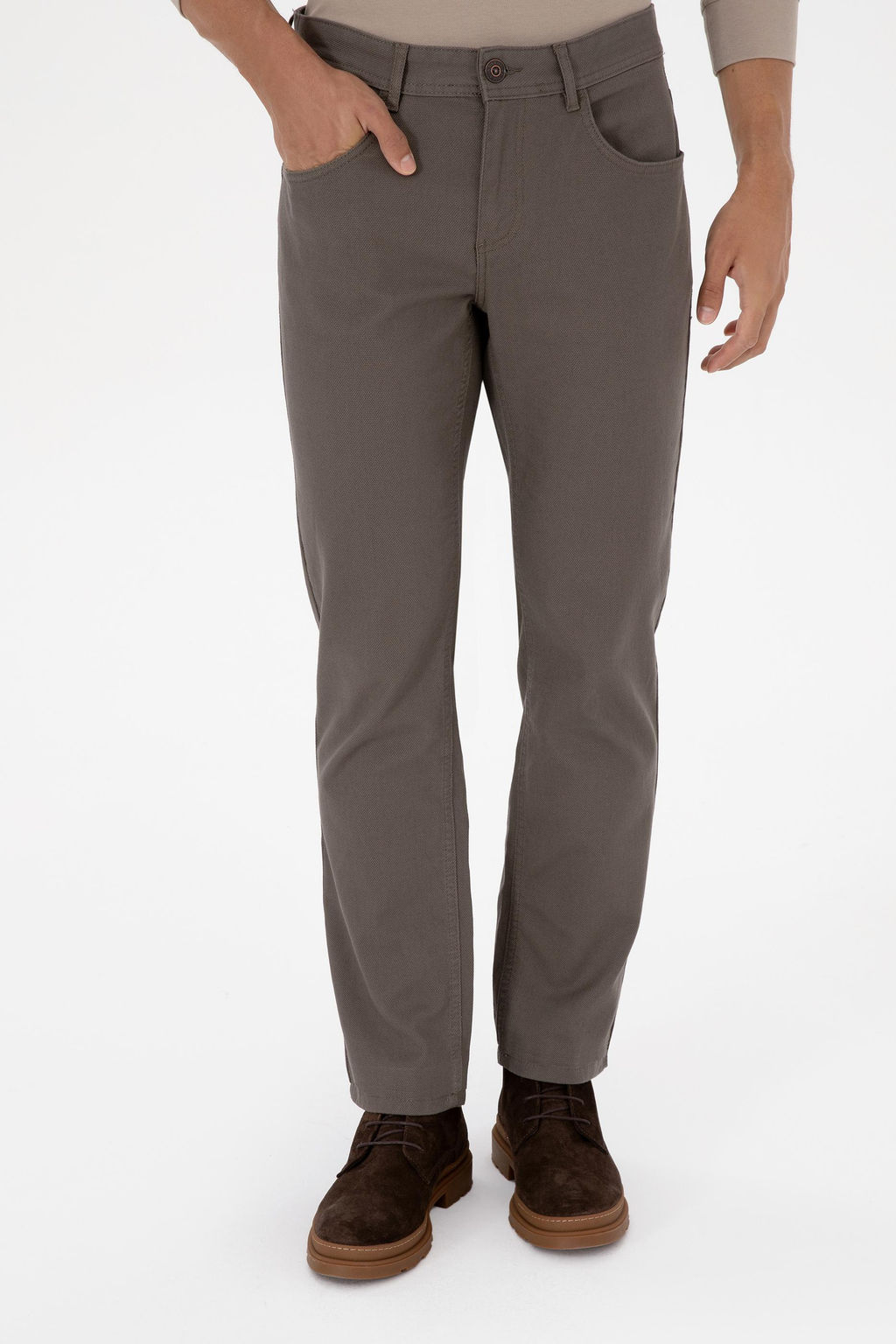 Erkek Regular Fit Vizon Kanvas / Chino Pantolon