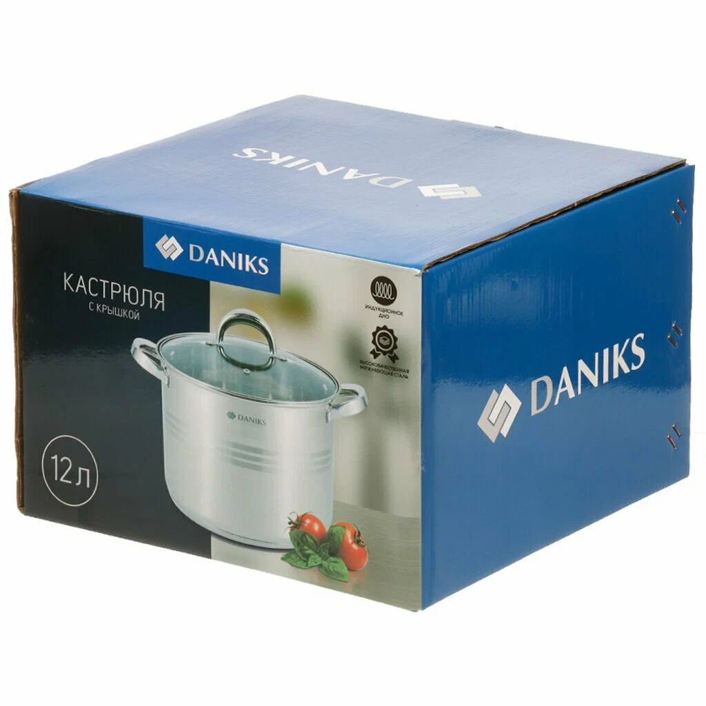 Кастрюля нерж 12л ст/крыш мет/руч, глянец с мат полосами, индуция Daniks SD-6BP-12 (320464) /DANIKS/  фото 5