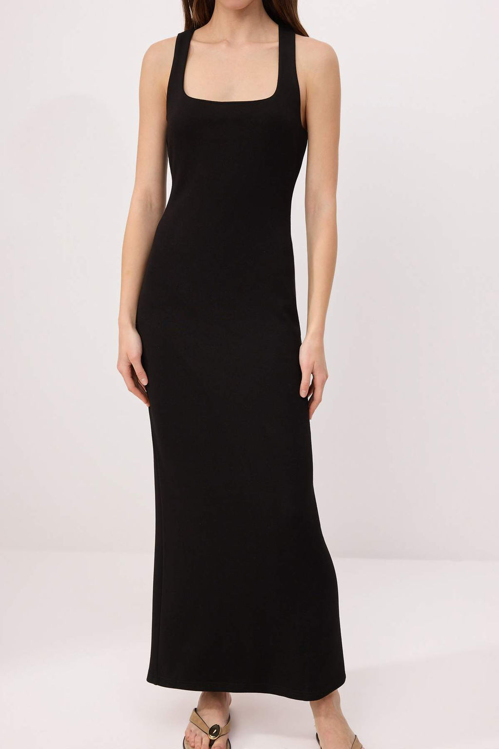 Siyah Bodycon Kare Yaka Kal?n Ask?l? Kolsuz Maxi Soft Touch Orme Elbise TWOSS26EL00631 - Trendyolmilla фото 3