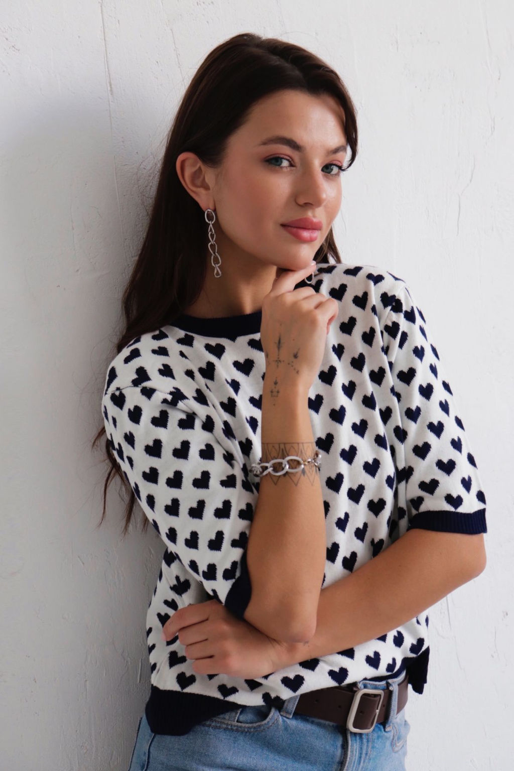 10040 Топ вязаный с сердечками синий - Martichelli фото 5