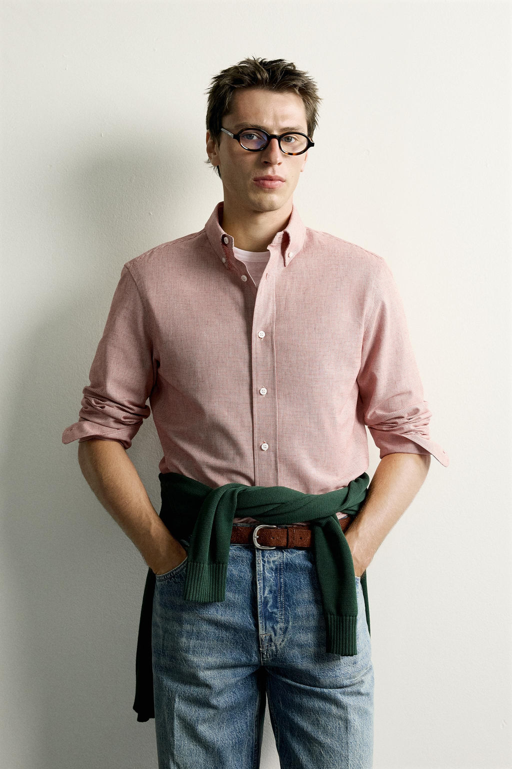 CAMISA REGULAR FIT PATA DE GALLO / Blanco / Rojo - Zara фото 2