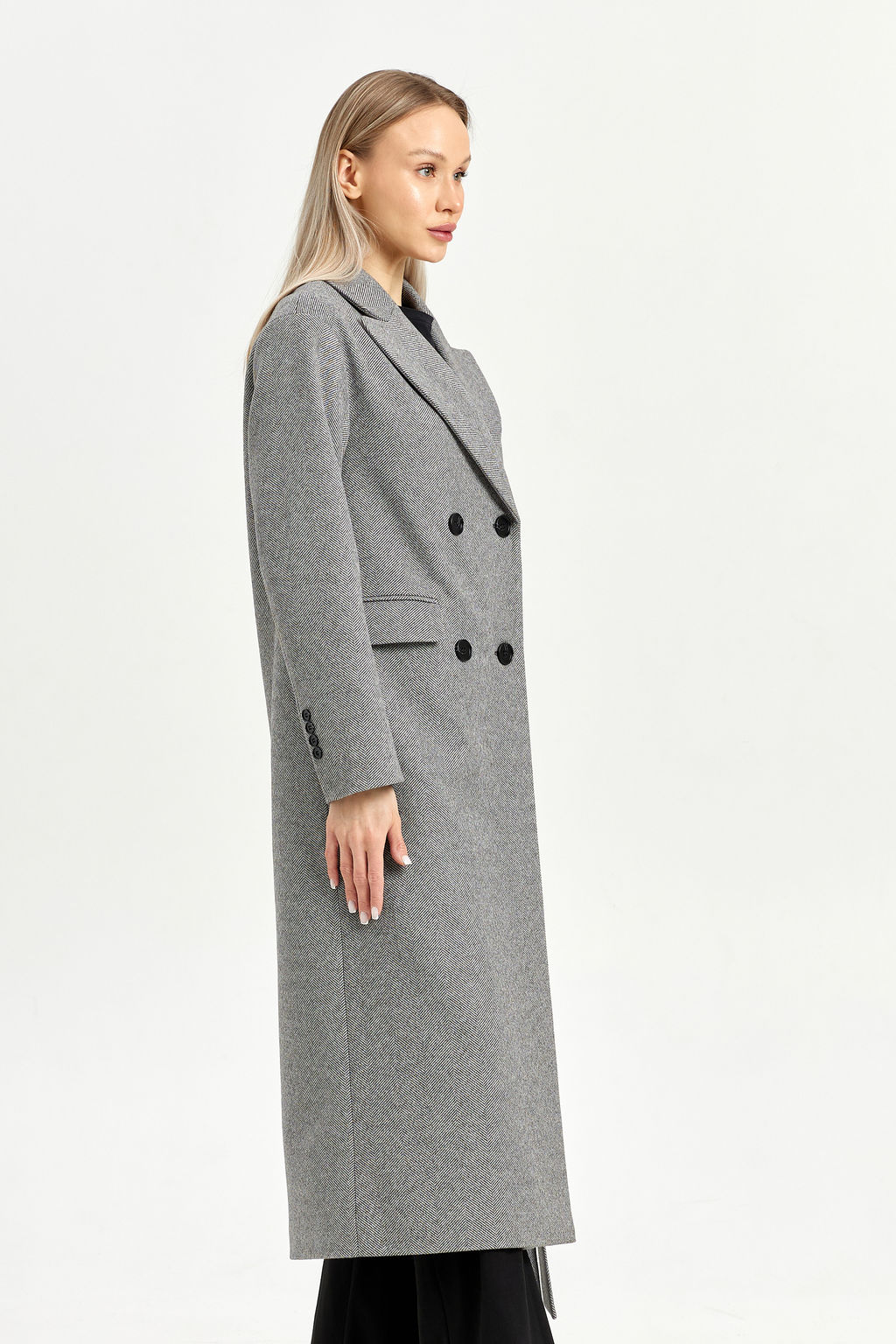 Пальто женское демисезонное 26102 (серый/ёлочка)