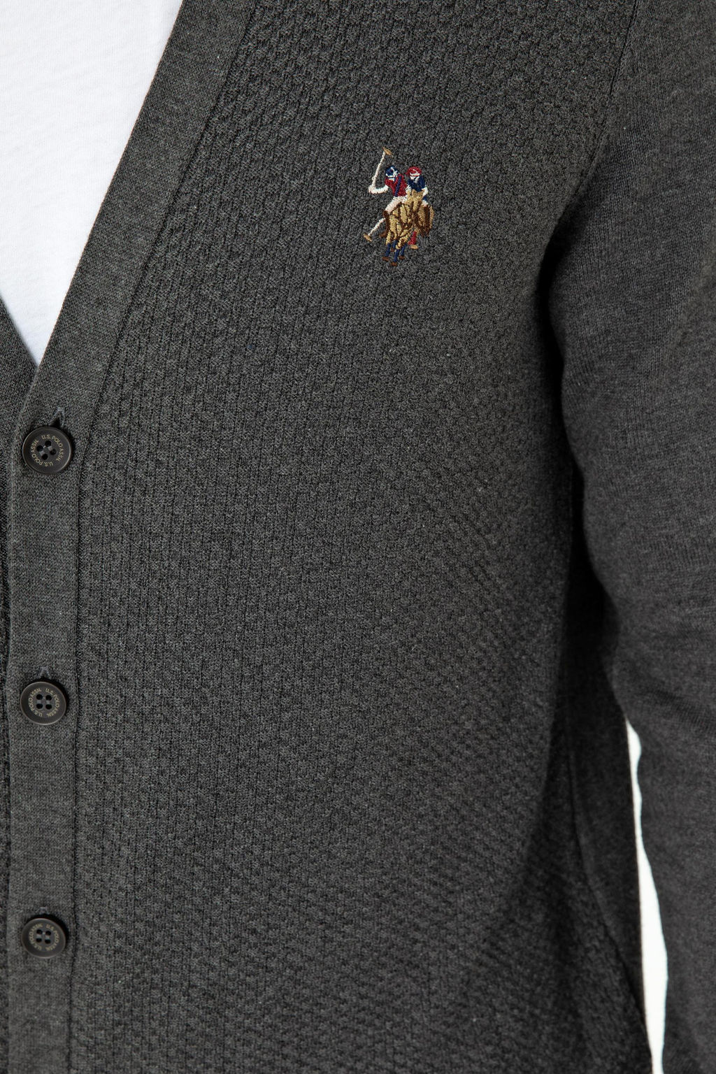 Мужской базовый трикотажный кардиган антрацитового меланжа - U.s. polo assn фото 7