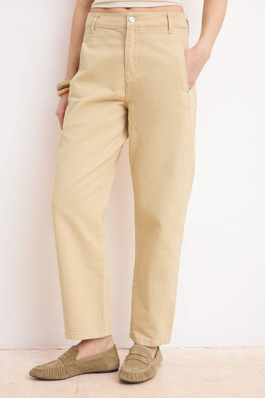 Bej Dikis Detayl? Yuksek Bel %100 Pamuk Baggy Jeans TWOSS26JE00202 - Trendyolmilla фото 5