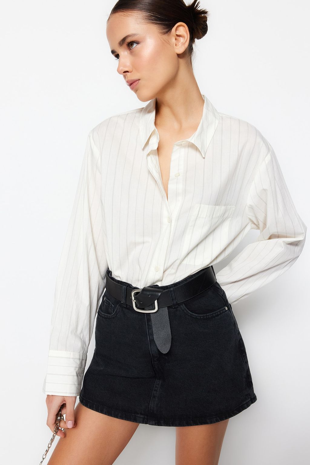 Siyah More Sustainable Mini Denim Sort Etek TWOSS23SR00190