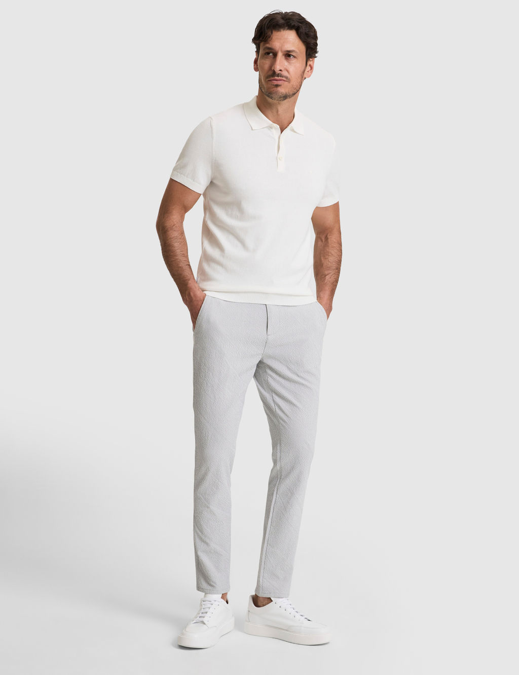 Ekru Slim Fit %100 Pamuk D__meli Polo Yaka Triko Ti__rt