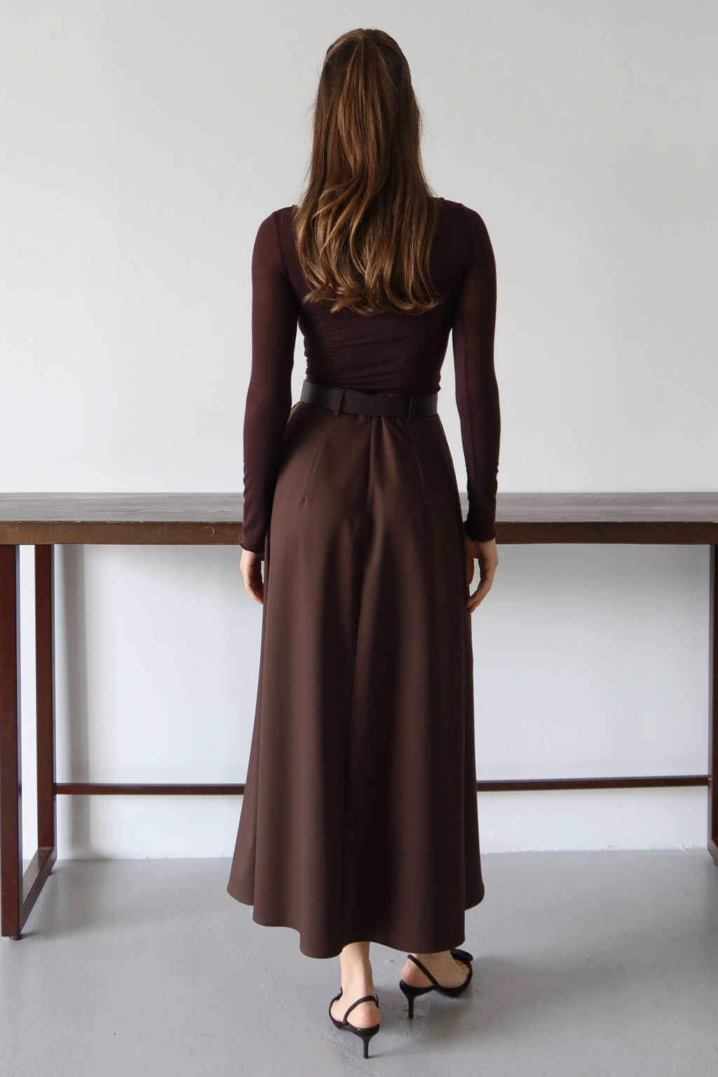 Koyu Kahverengi Kemerli Can/A-Line Dokuma Uzun Maxi Etek TWOAW26ET00168 - Trendyolmilla фото 8