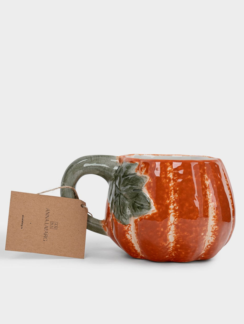 Кружка, 440 мл, керамика D, оранжево-зеленая, Тыква с листом, Bright pumpkin - Anna lafarg фото 8