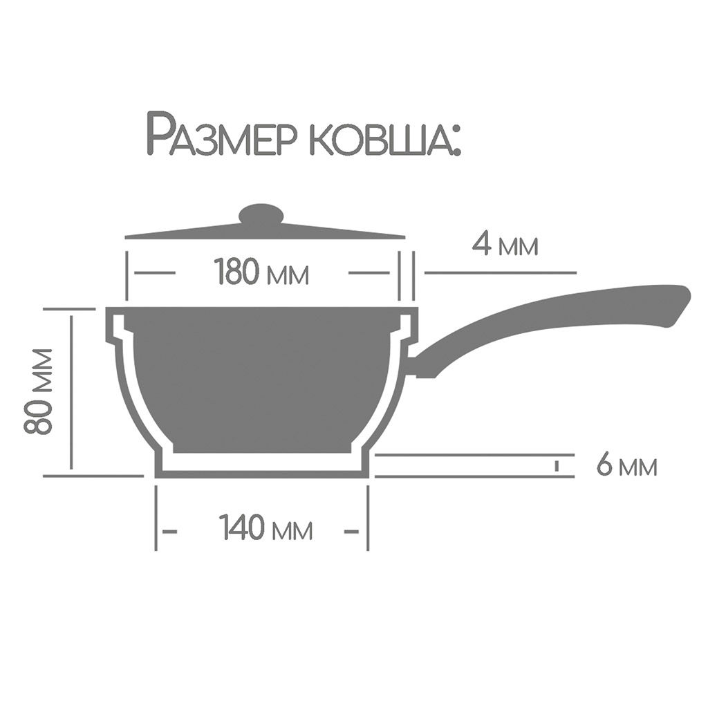 Ковш с тефлоновым покрытием 1,5л, д18см Гранит, h8см, s0,4см, ручка из термостойкого пластика (Россия) - Домашняя Мода фото 5