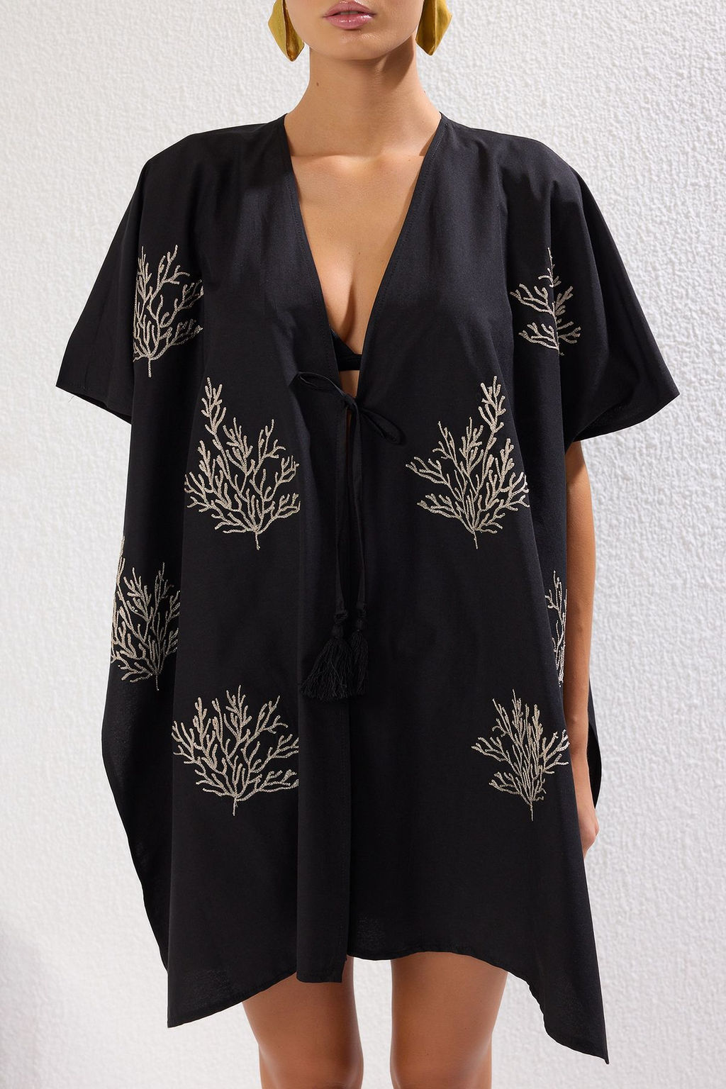 Siyah Mini Dokuma Nak?sl? Plaj Kimono&Kaftan TBESS25KM00012 - Trendyolmilla фото 3