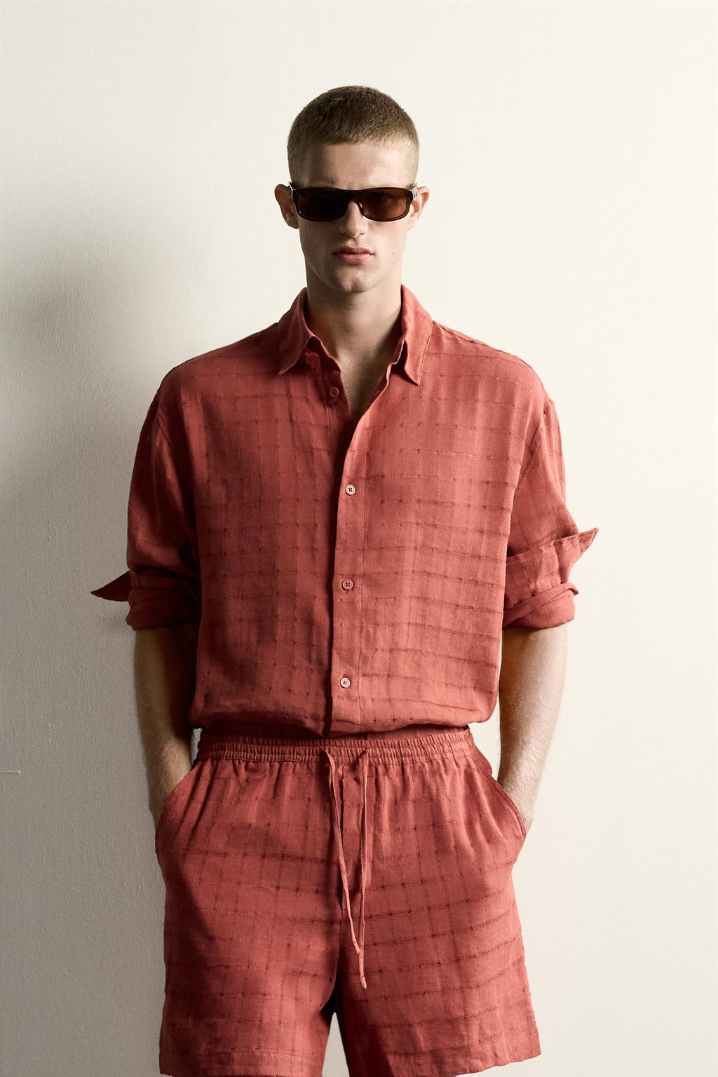 CAMISA RELAXED FIT JACQUARD CUADROS LINO - ALGOD?N / Teja - Zara фото 2