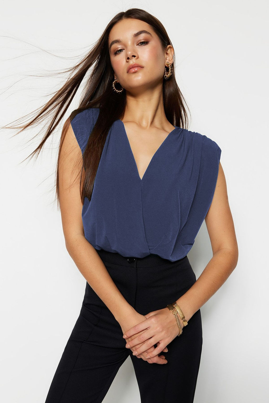 TRENDYOLMILLA Tarc?n Vatkal? Kruvaze Yaka Esnek C?tc?tl? Orme Body TWOSS23BD00007  фото 41