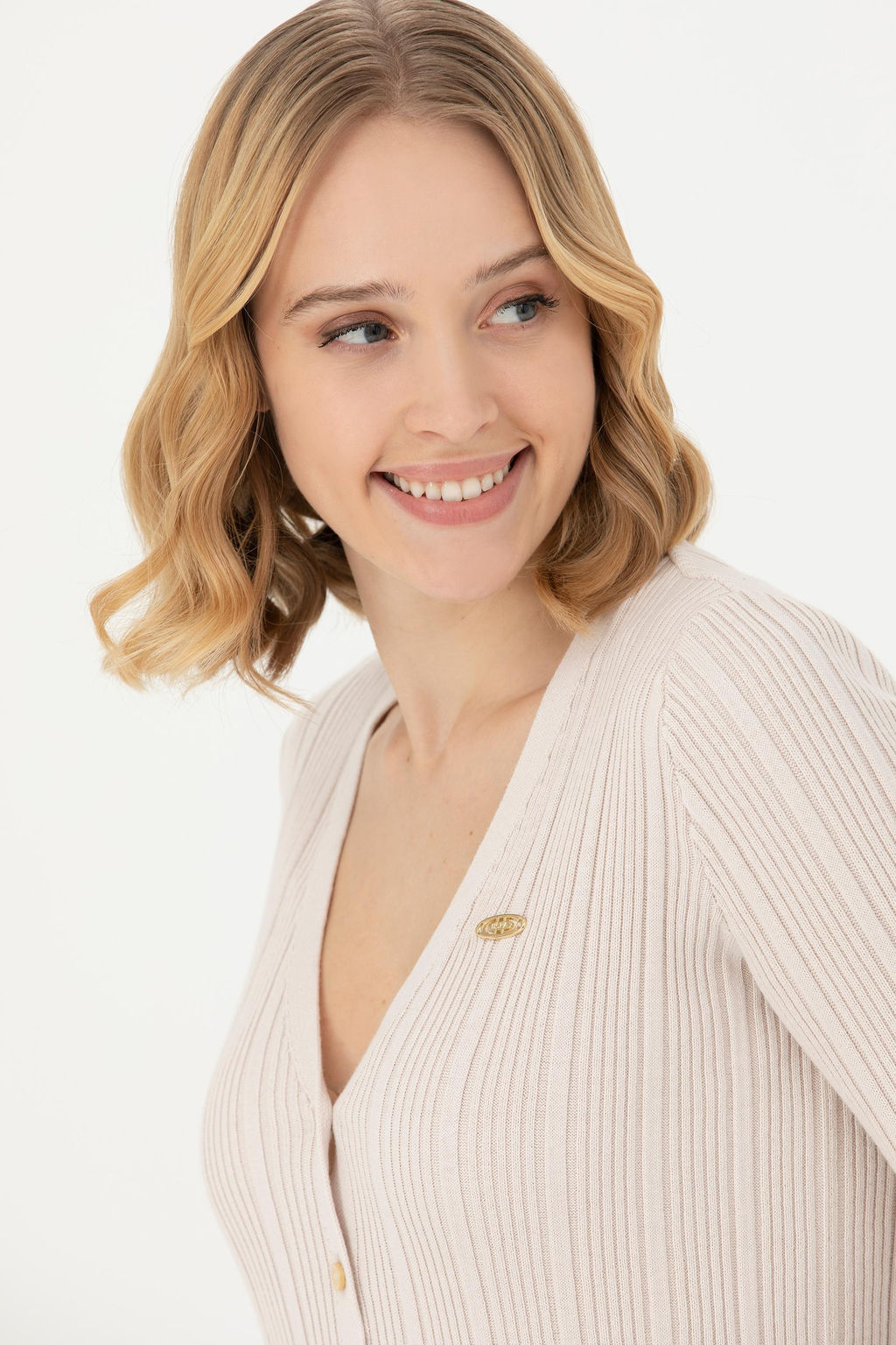 Женский кремовый базовый трикотажный кардиган - U.s. polo assn фото 16