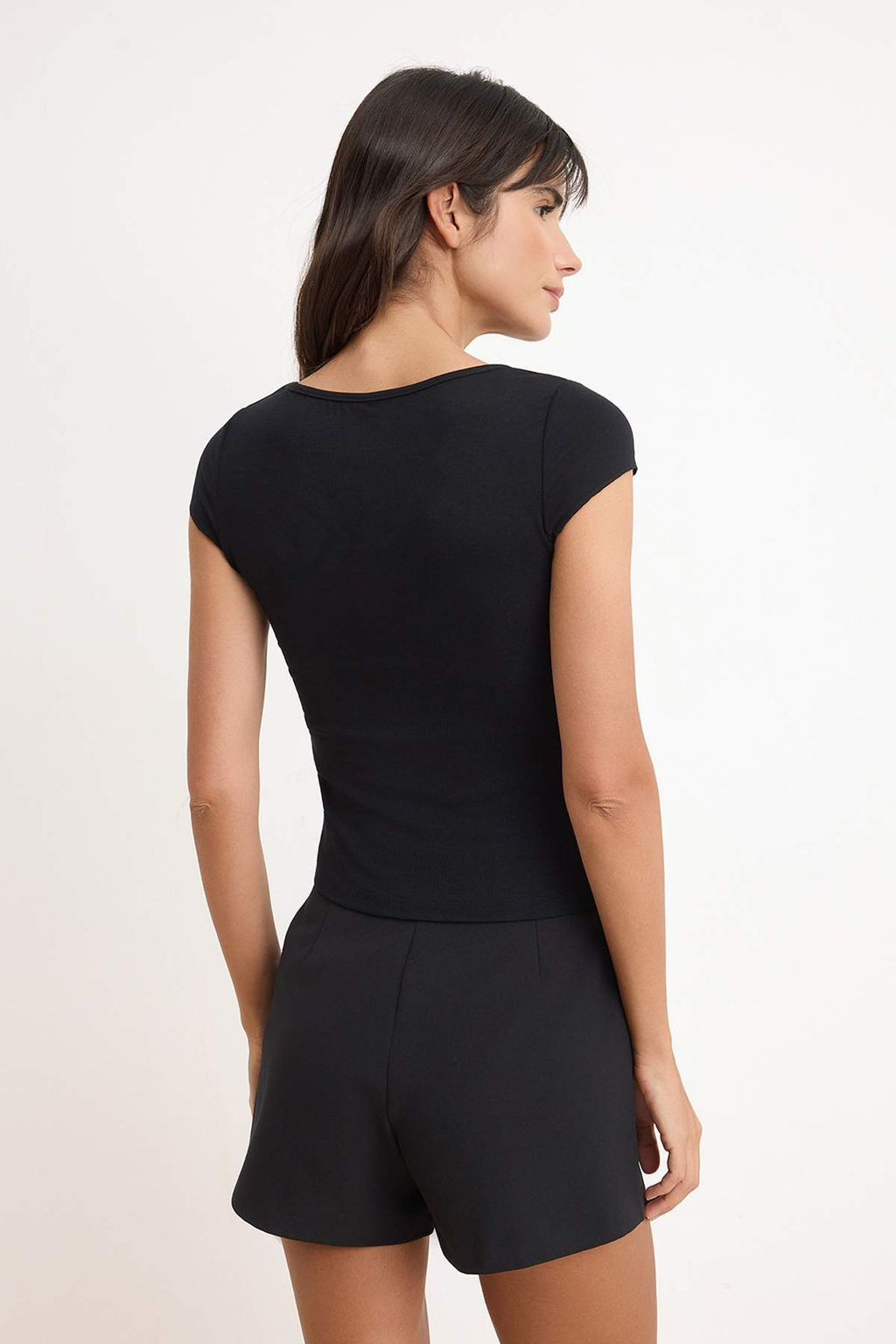 Siyah Fitted/Vucuda Oturan V Yaka Baglama Detayl? Yumusak Orme Bluz TWOSS26BZ00479 - Trendyolmilla фото 4