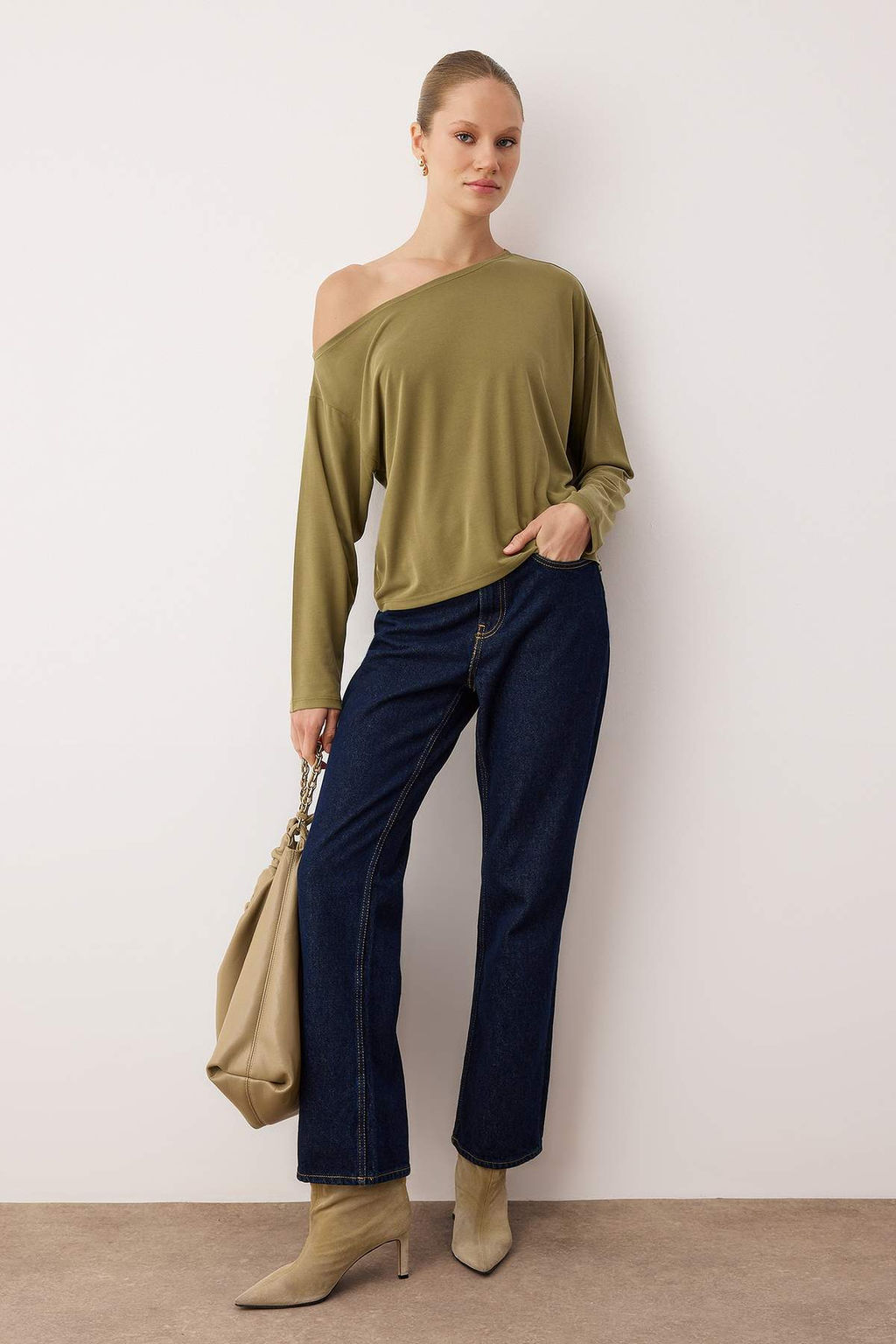 More Sustainable Yesil Modall? Kay?k Yaka Relaxed/Rahat Kesim Orme Bluz TWOAW25BZ00282