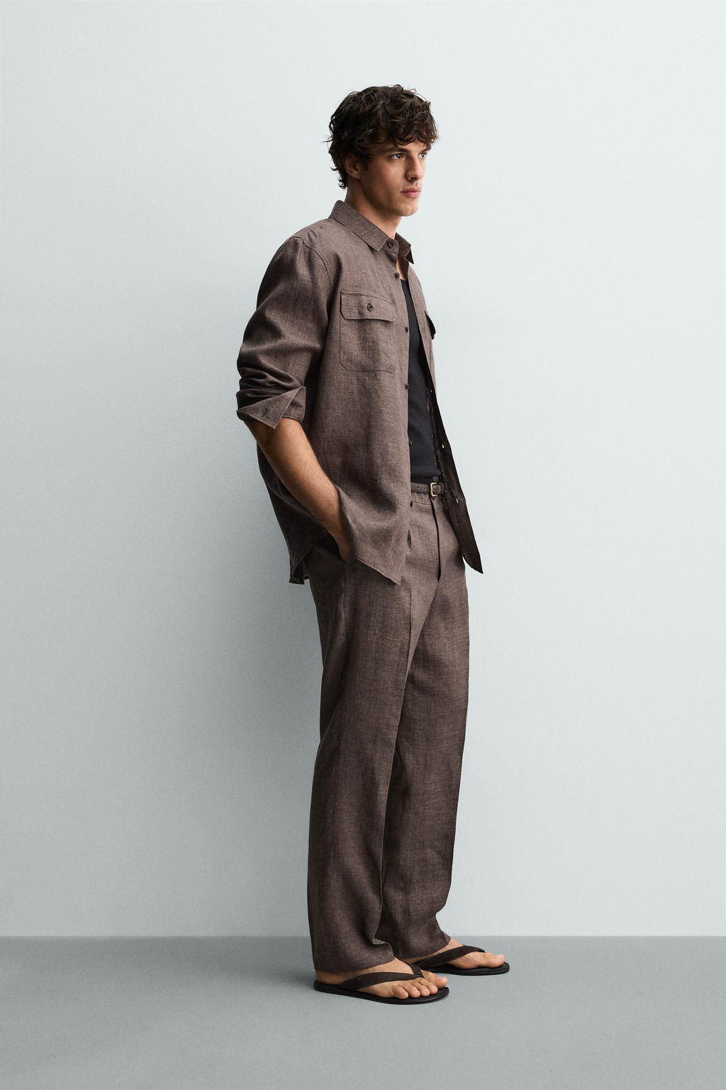 CAMISA REGULAR FIT 100% LINO / Marr?n vigor? - Zara фото 4