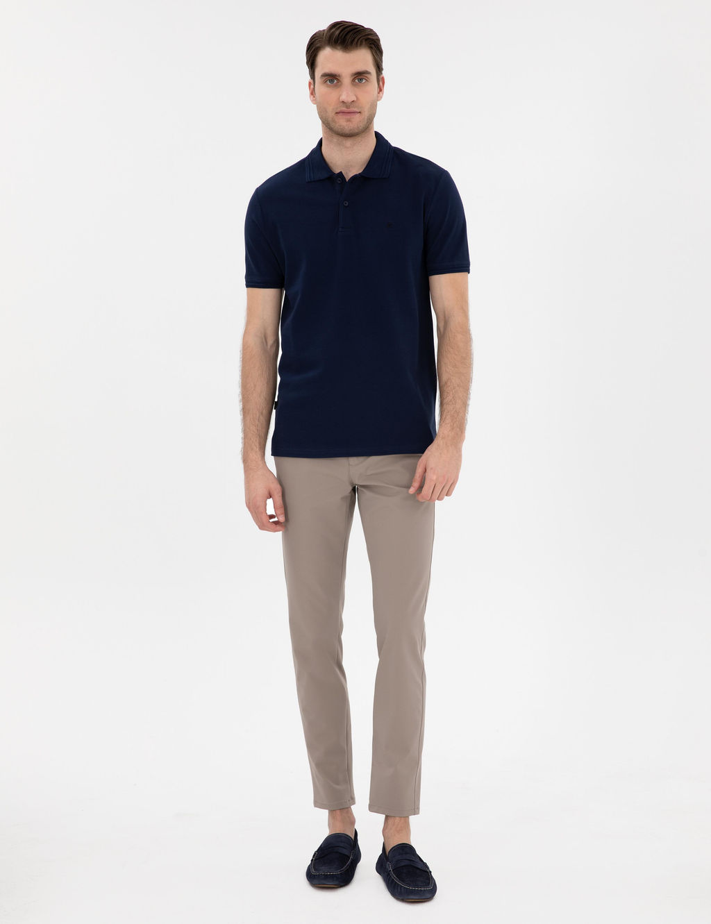 Lacivert Slim Fit %100 Pamuk Polo Yaka Basic Ti__rt