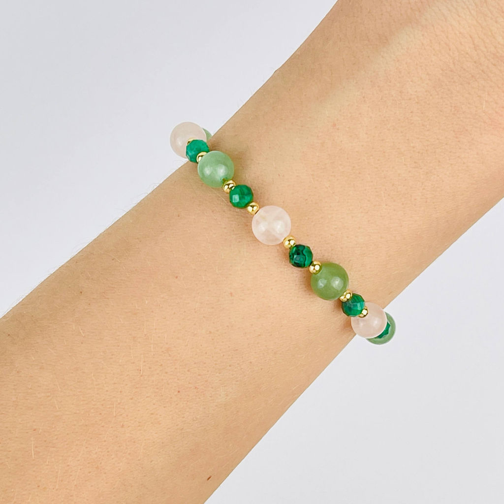 Браслет (Анахата) регулируемый из Малахита, Розового кварца и Авантюрина - Радуга самоцветов фото 2